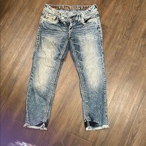 Rock Revival Blue Ankle Cropped Distressed Jeans